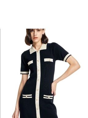 Cider Black and Cream Knit Polo Mini Dress